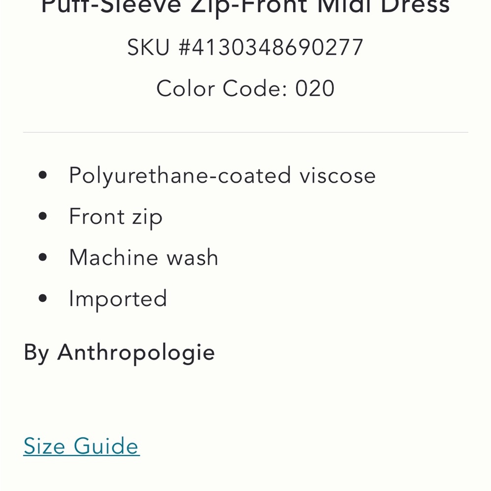 Anthropologie Faux-Leather Puff-Sleeve Zip-Front Midi Dress In Brown NWT - Picture 4 of 4